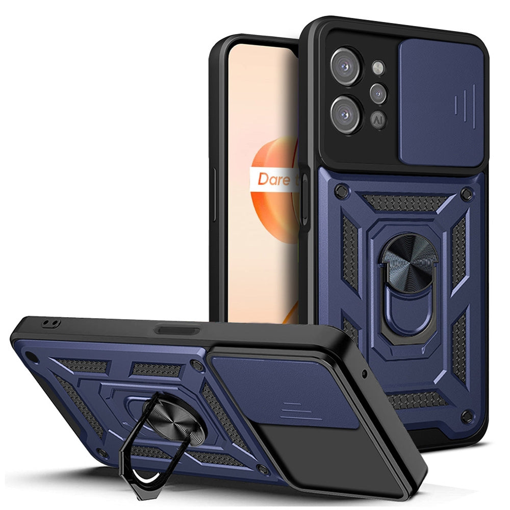 OPPO Realme C31 Sliding Camera Cover Magnetic Ring Stand Shockproof TPU + PC Protective Phone Case