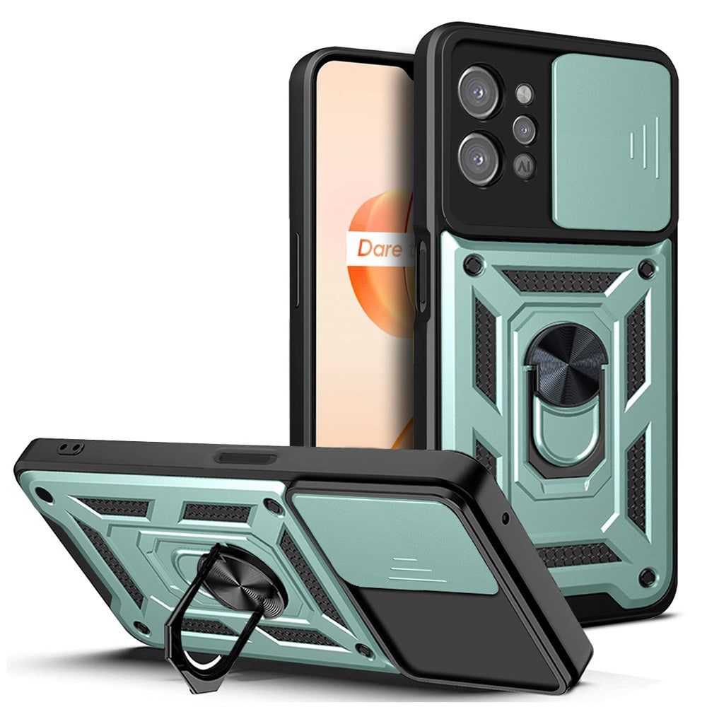 OPPO Realme C31 Sliding Camera Cover Magnetic Ring Stand Shockproof TPU + PC Protective Phone Case