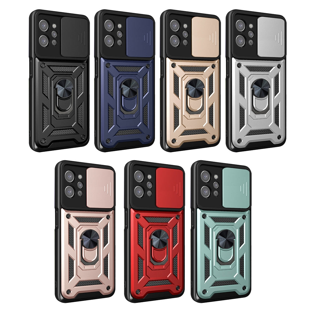 OPPO Realme C31 Sliding Camera Cover Magnetic Ring Stand Shockproof TPU + PC Protective Phone Case