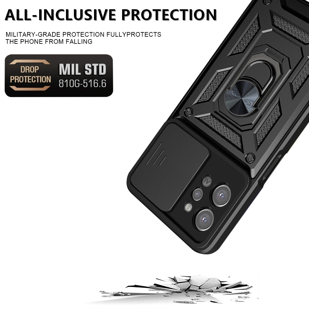 OPPO Realme C31 Sliding Camera Cover Magnetic Ring Stand Shockproof TPU + PC Protective Phone Case