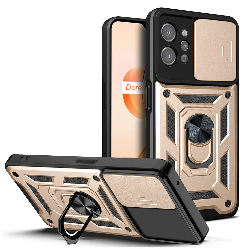 OPPO Realme C31 Sliding Camera Cover Magnetic Ring Stand Shockproof TPU + PC Protective Phone Case