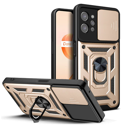 OPPO Realme C31 Sliding Camera Cover Magnetic Ring Stand Shockproof TPU + PC Protective Phone Case