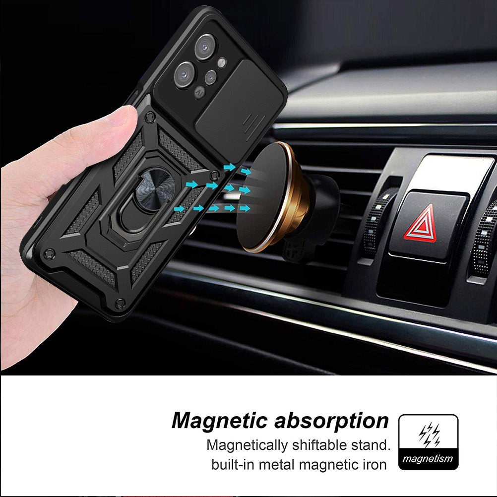 OPPO Realme C31 Sliding Camera Cover Magnetic Ring Stand Shockproof TPU + PC Protective Phone Case