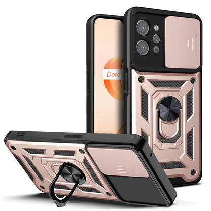 OPPO Realme C31 Sliding Camera Cover Magnetic Ring Stand Shockproof TPU + PC Protective Phone Case