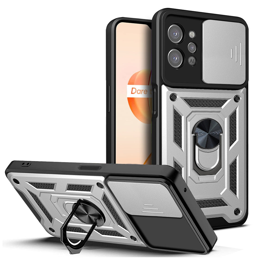 OPPO Realme C31 Sliding Camera Cover Magnetic Ring Stand Shockproof TPU + PC Protective Phone Case