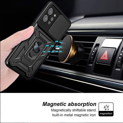 OPPO Realme C31 Sliding Camera Cover Magnetic Ring Stand Shockproof TPU + PC Protective Phone Case