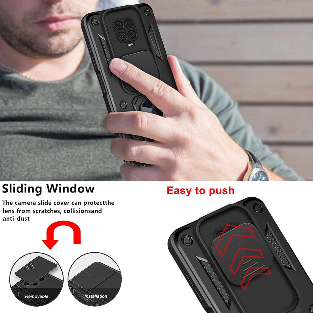 Xiaomi Redmi Note 9 Pro Sliding Camera Cover Magnetic Ring Stand Shockproof TPU + PC Protective Phone Case