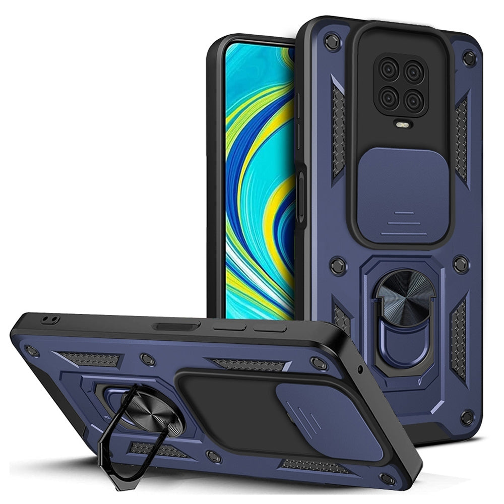 Xiaomi Redmi Note 9 Pro Sliding Camera Cover Magnetic Ring Stand Shockproof TPU + PC Protective Phone Case