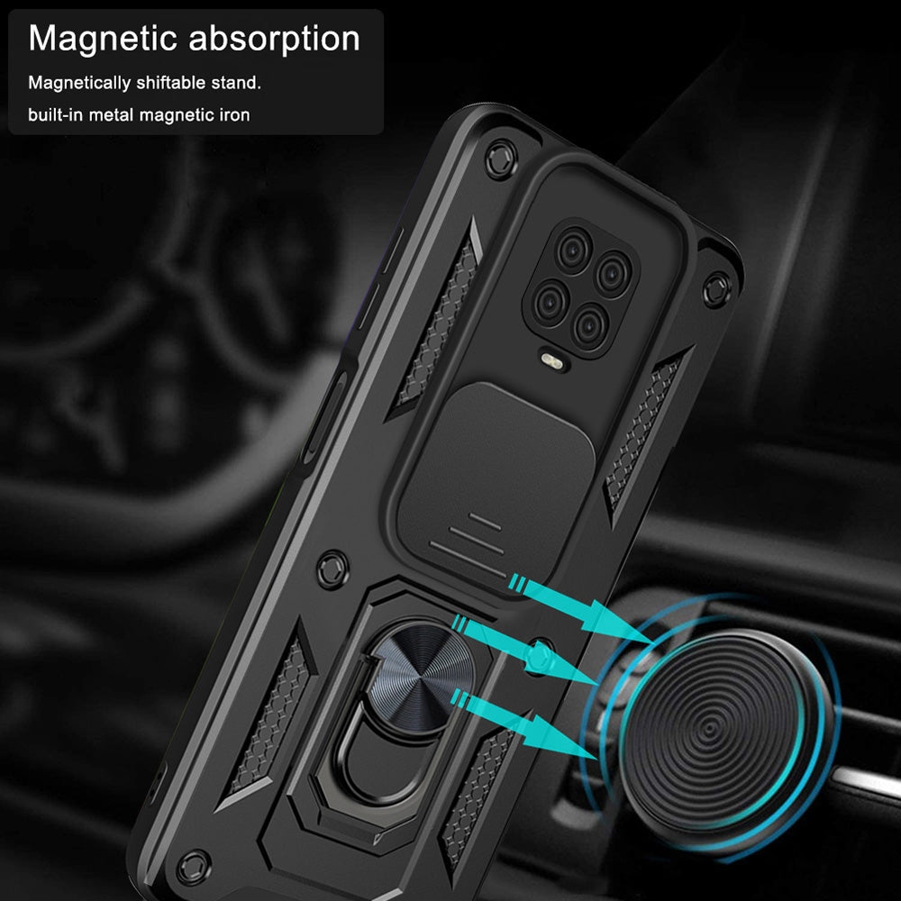 Xiaomi Redmi Note 9 Pro Sliding Camera Cover Magnetic Ring Stand Shockproof TPU + PC Protective Phone Case