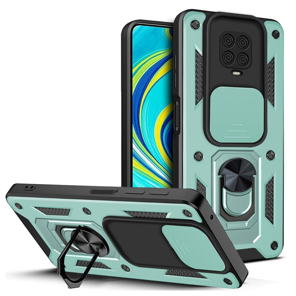 Xiaomi Redmi Note 9 Pro Sliding Camera Cover Magnetic Ring Stand Shockproof TPU + PC Protective Phone Case