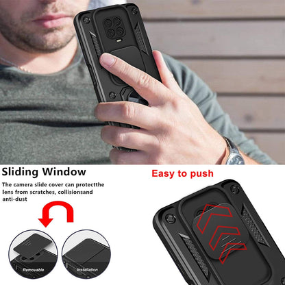 Xiaomi Redmi Note 9 Pro Sliding Camera Cover Magnetic Ring Stand Shockproof TPU + PC Protective Phone Case
