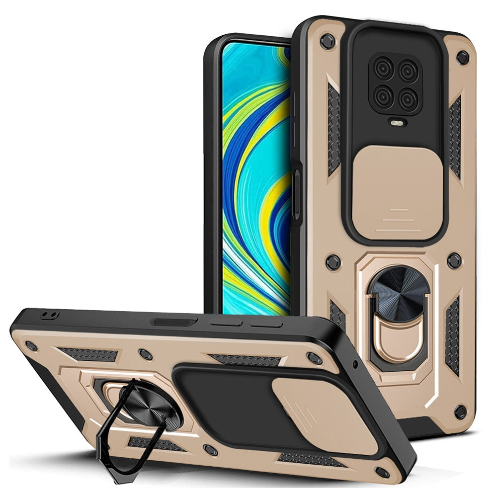 Xiaomi Redmi Note 9 Pro Sliding Camera Cover Magnetic Ring Stand Shockproof TPU + PC Protective Phone Case