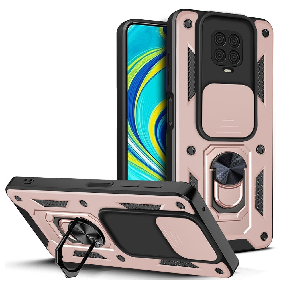 Xiaomi Redmi Note 9 Pro Sliding Camera Cover Magnetic Ring Stand Shockproof TPU + PC Protective Phone Case