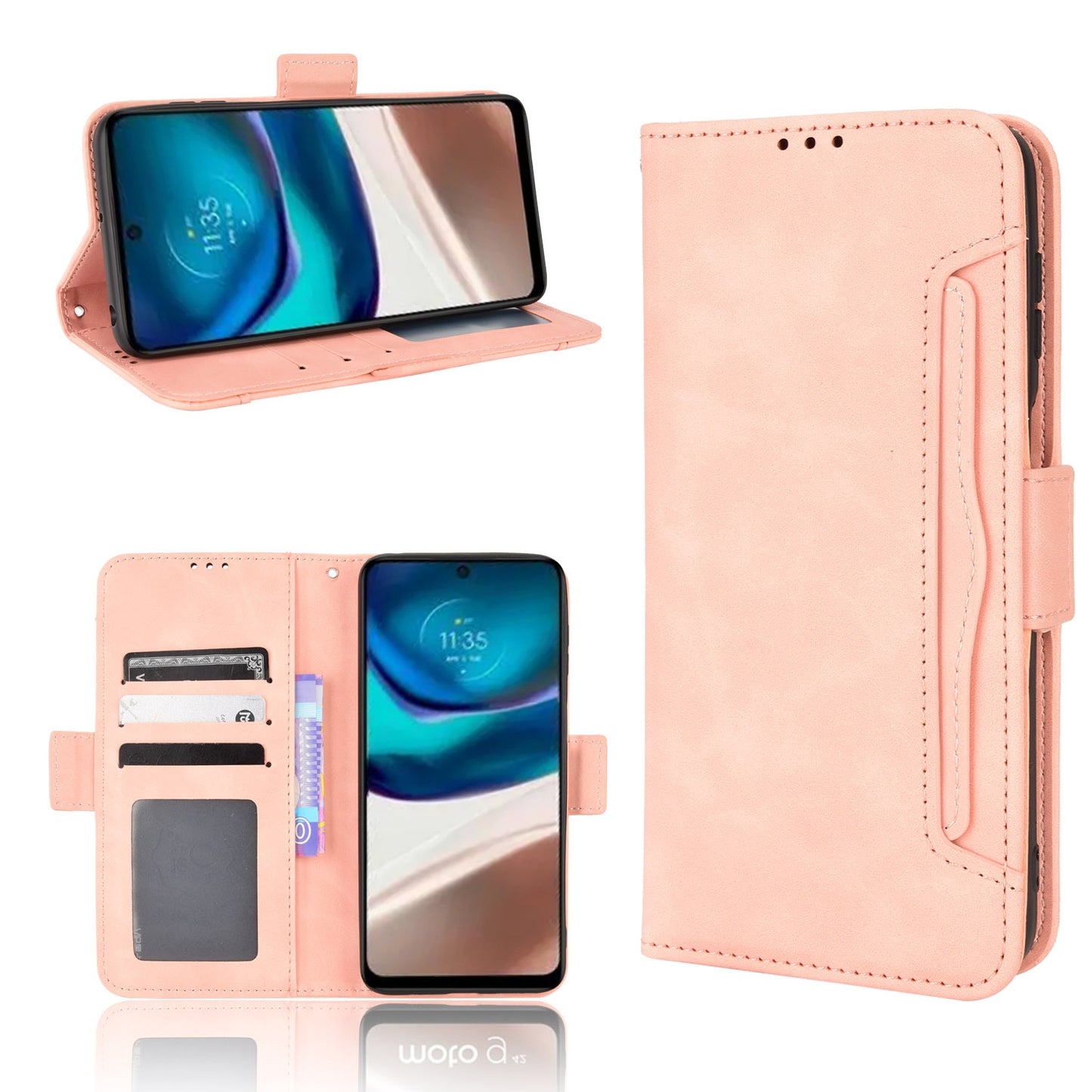 Motorola Moto G42 Skin Feel PU Leather Wallet Phone Case with Card Slots, Cash Pocket, Magnetic Closure, Built-In Stand, Full Protection TPU Cover