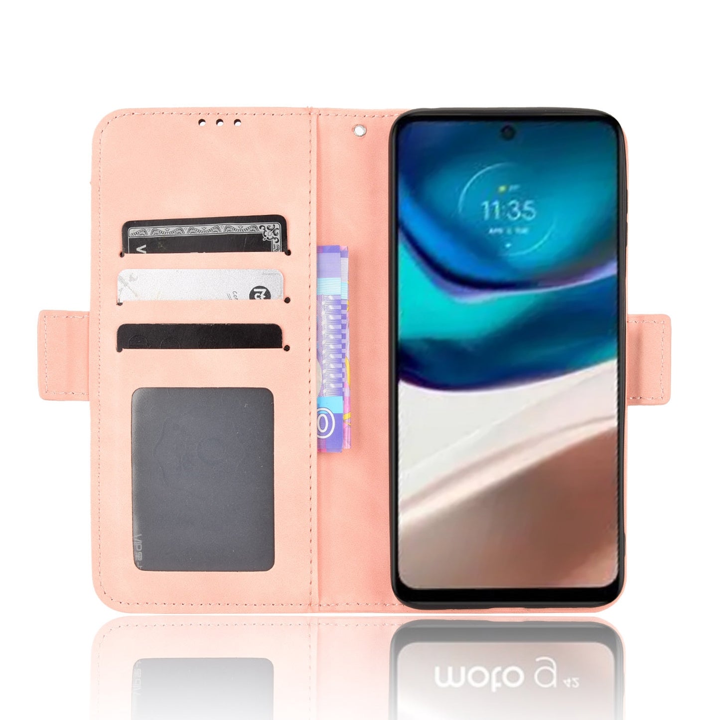 Motorola Moto G42 Skin Feel PU Leather Wallet Phone Case with Card Slots, Cash Pocket, Magnetic Closure, Built-In Stand, Full Protection TPU Cover