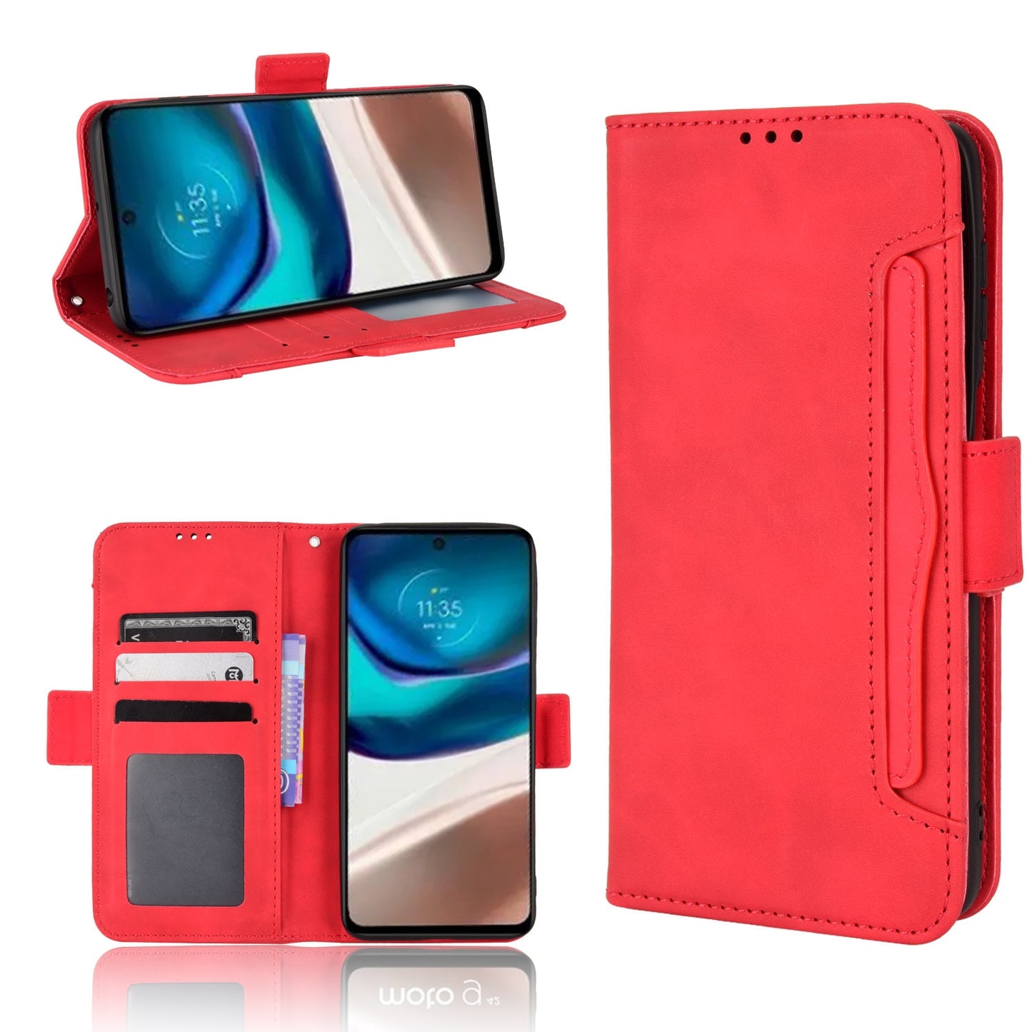 Motorola Moto G42 Skin Feel PU Leather Wallet Phone Case with Card Slots, Cash Pocket, Magnetic Closure, Built-In Stand, Full Protection TPU Cover