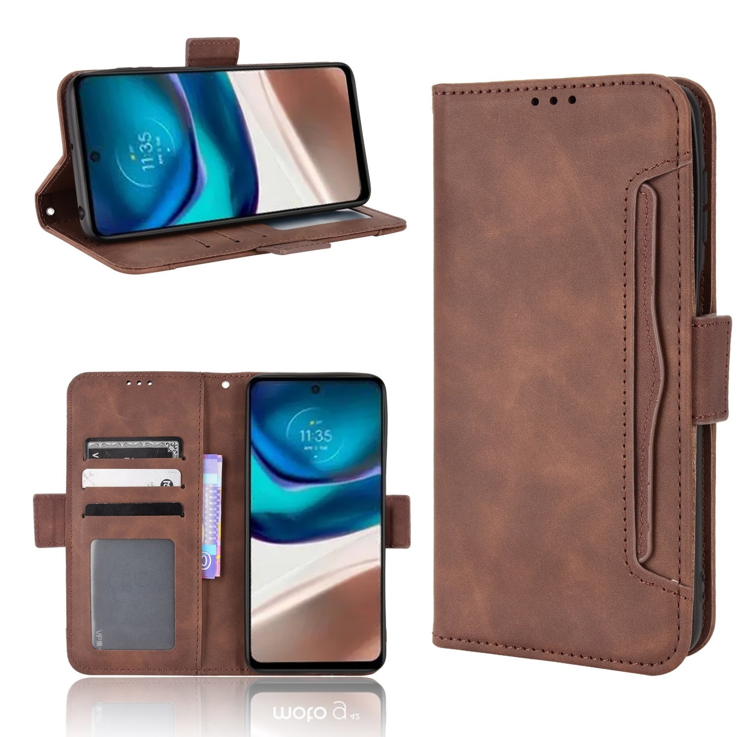 Motorola Moto G42 Skin Feel PU Leather Wallet Phone Case with Card Slots, Cash Pocket, Magnetic Closure, Built-In Stand, Full Protection TPU Cover