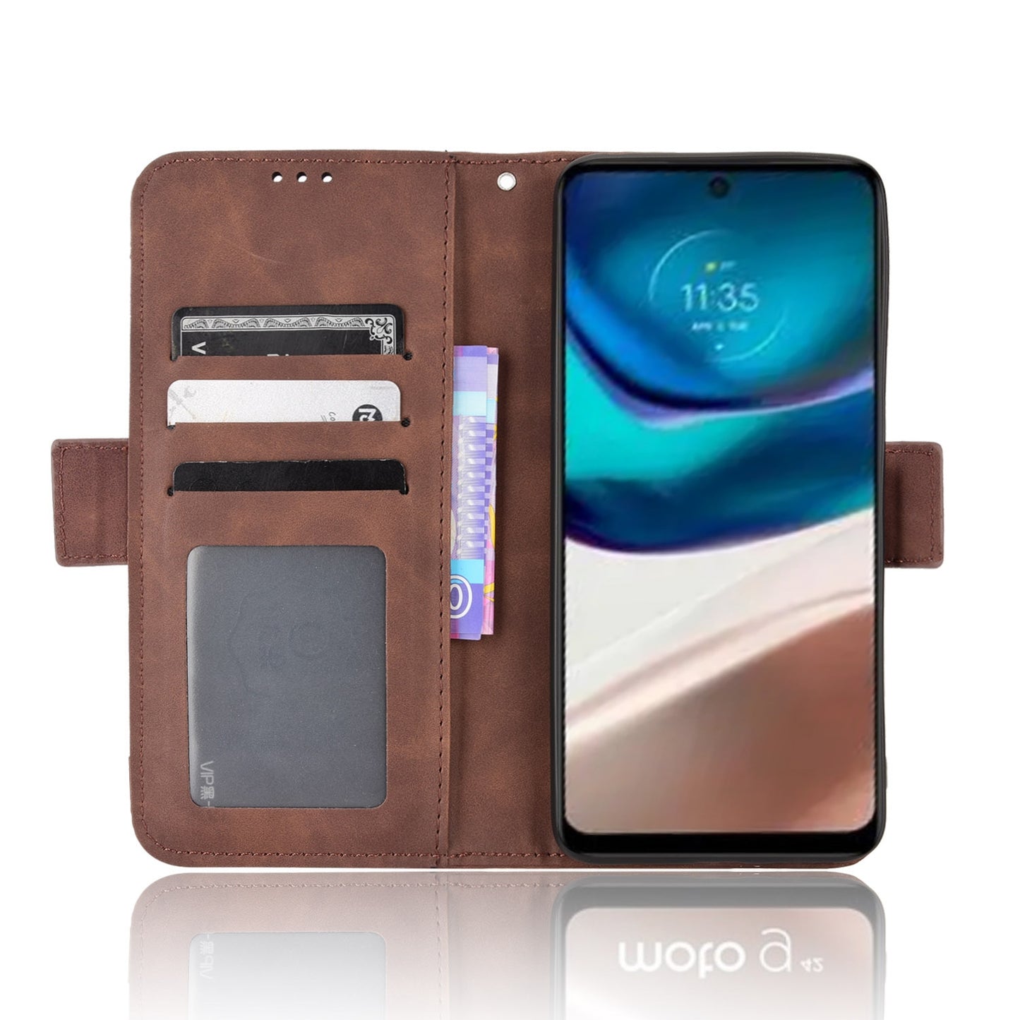 Motorola Moto G42 Skin Feel PU Leather Wallet Phone Case with Card Slots, Cash Pocket, Magnetic Closure, Built-In Stand, Full Protection TPU Cover