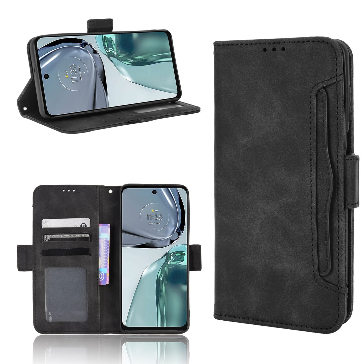 Motorola Moto G62 5G Skin Feel PU Leather Wallet Phone Case with Card Slots, Cash Pocket, Magnetic Closure, Built-In Stand, Full Protection TPU Cover