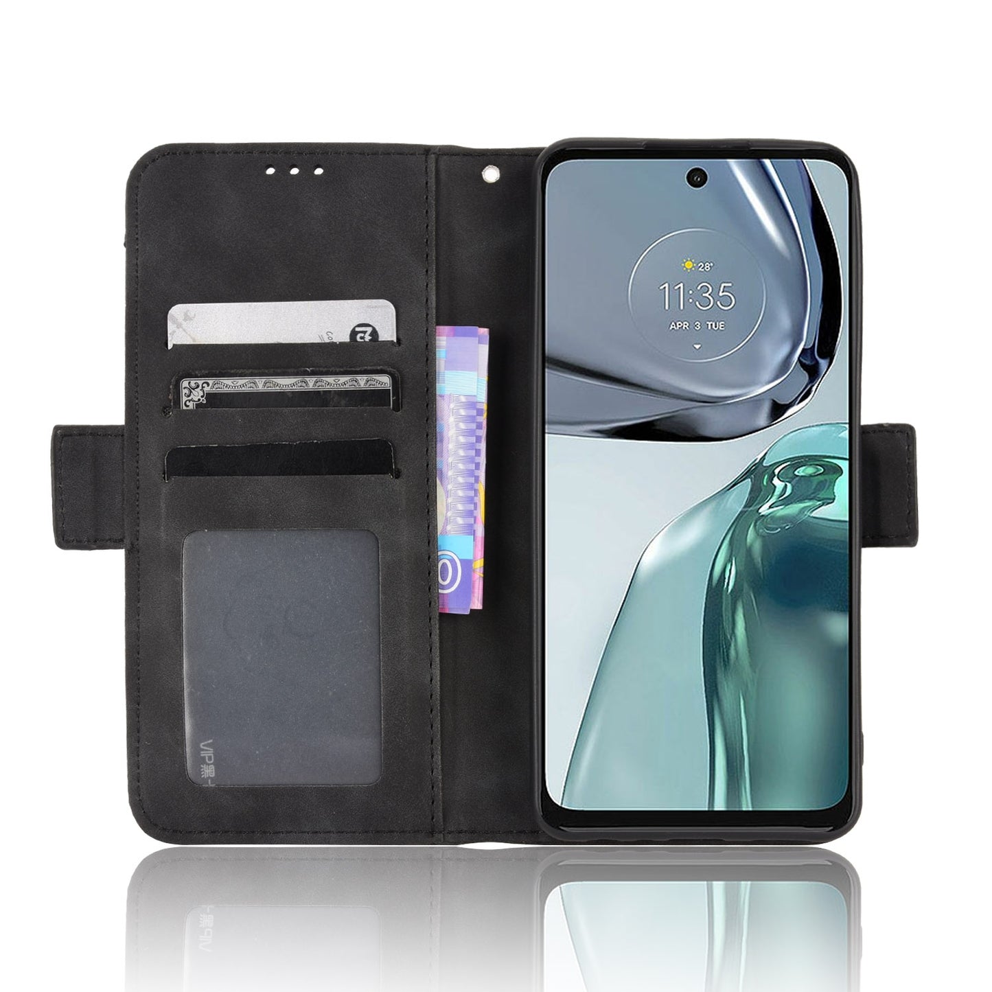 Motorola Moto G62 5G Skin Feel PU Leather Wallet Phone Case with Card Slots, Cash Pocket, Magnetic Closure, Built-In Stand, Full Protection TPU Cover