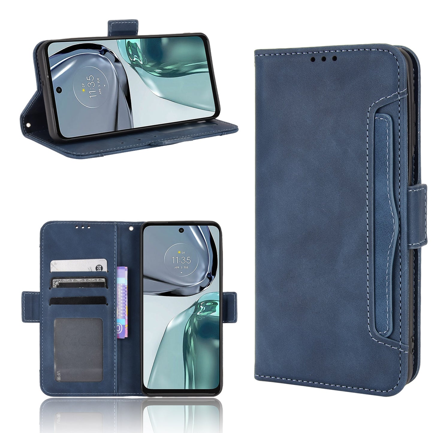Motorola Moto G62 5G Skin Feel PU Leather Wallet Phone Case with Card Slots, Cash Pocket, Magnetic Closure, Built-In Stand, Full Protection TPU Cover