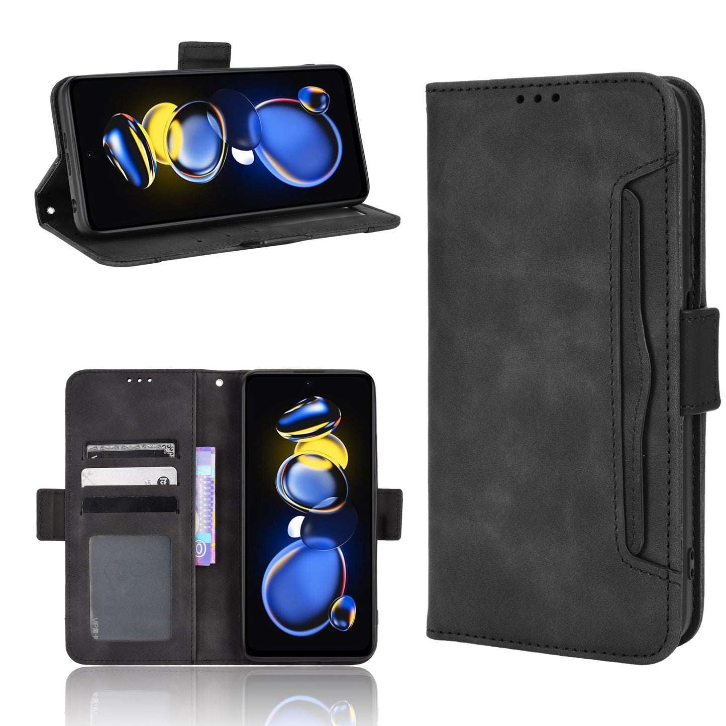 Xiaomi Redmi Note 11T Pro 5G Skin Feel PU Leather Wallet Phone Case with Card Slots, Cash Pocket, Magnetic Closure, Built-In Stand, Full Protection TPU Cover