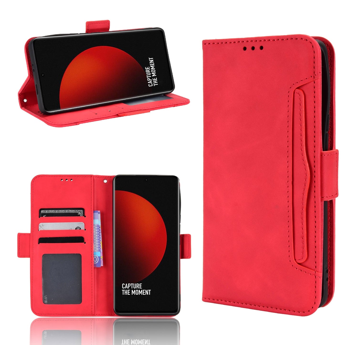 Xiaomi 12S Ultra Skin Feel PU Leather Wallet Phone Case with Card Slots, Cash Pocket, Magnetic Closure, Built-In Stand, Full Protection TPU Cover