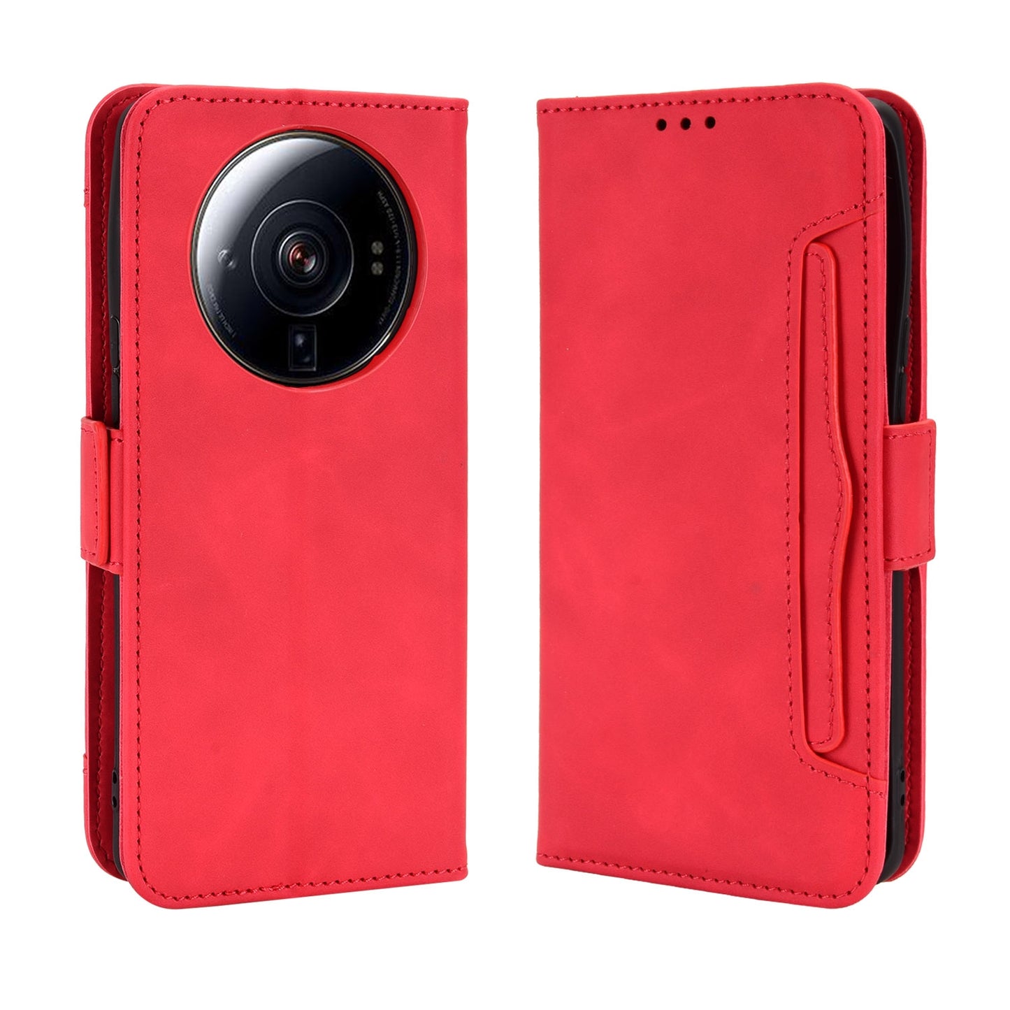 Xiaomi 12S Ultra Skin Feel PU Leather Wallet Phone Case with Card Slots, Cash Pocket, Magnetic Closure, Built-In Stand, Full Protection TPU Cover