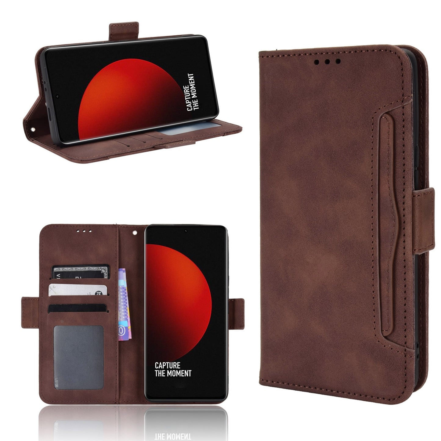Xiaomi 12S Ultra Skin Feel PU Leather Wallet Phone Case with Card Slots, Cash Pocket, Magnetic Closure, Built-In Stand, Full Protection TPU Cover