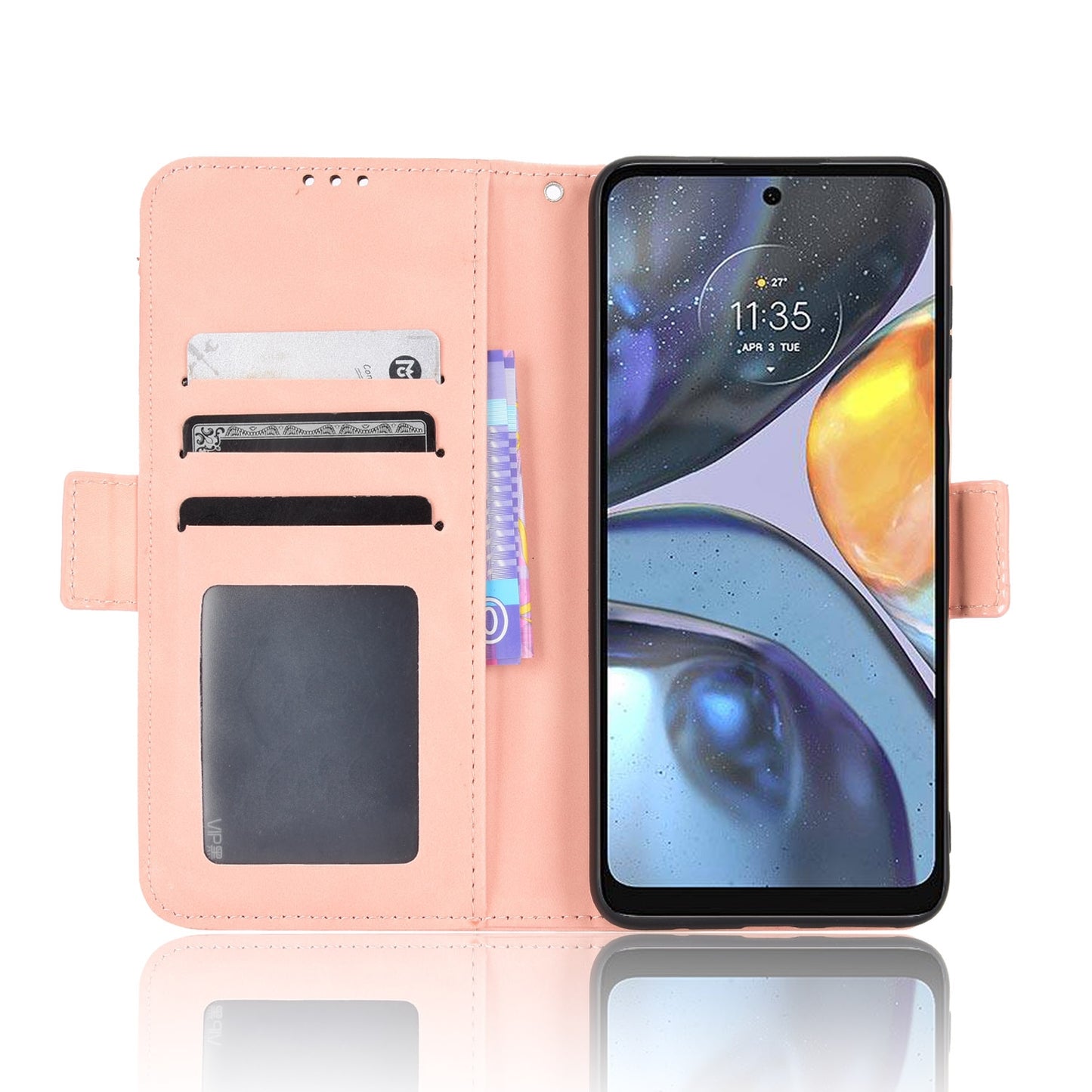 Motorola Moto G22 Skin Feel PU Leather Wallet Phone Case with Card Slots, Cash Pocket, Magnetic Closure, Built-In Stand, Full Protection TPU Cover