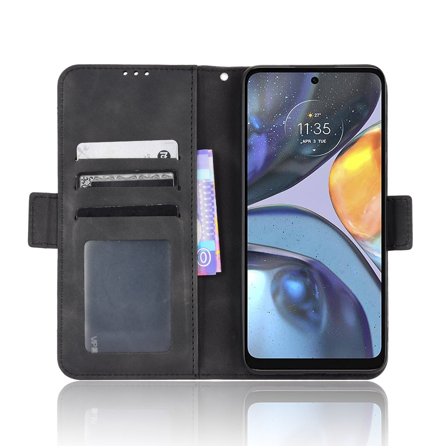 Motorola Moto E32s Skin Feel PU Leather Wallet Phone Case with Card Slots, Cash Pocket, Magnetic Closure, Built-In Stand, Full Protection TPU Cover