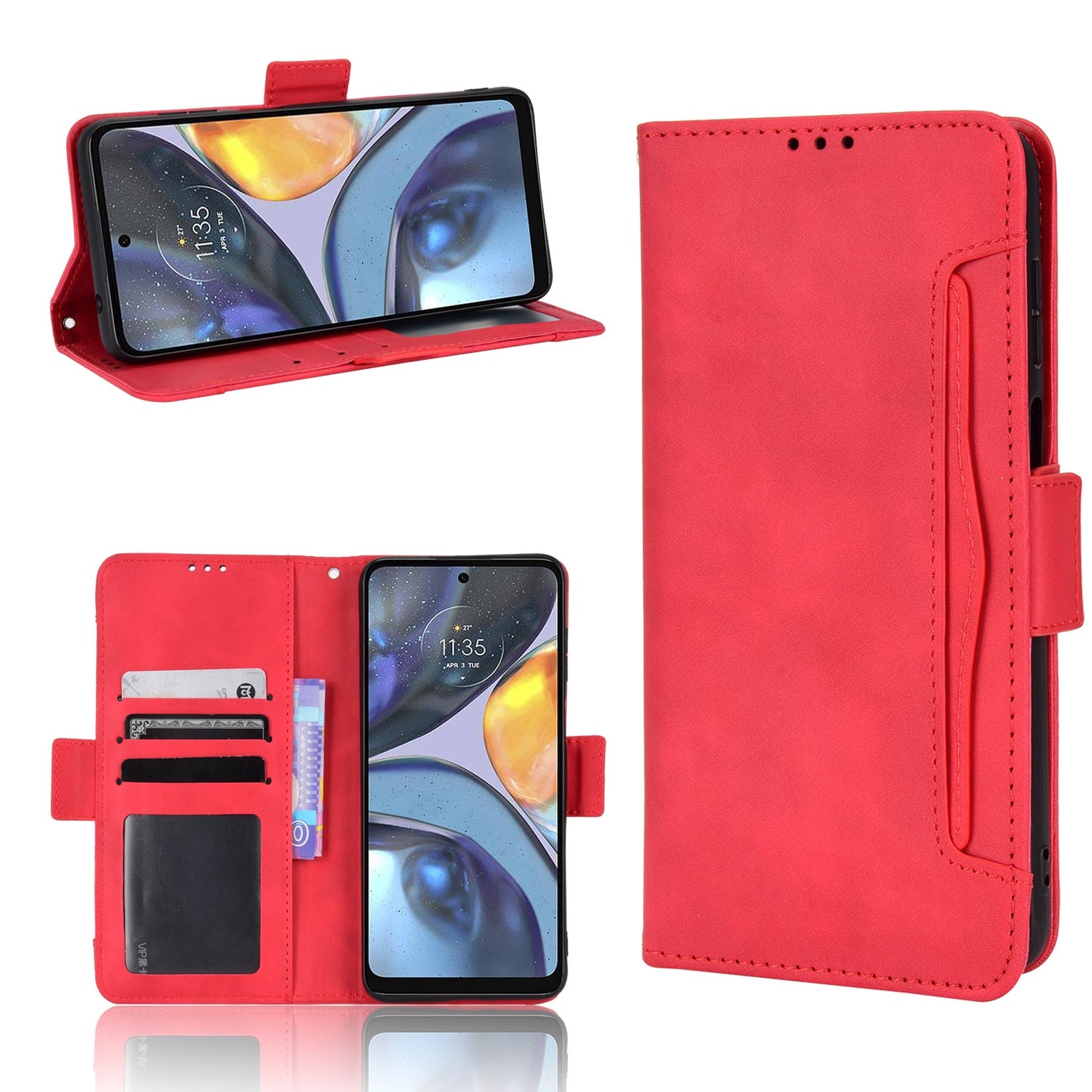 Motorola Moto G22 Skin Feel PU Leather Wallet Phone Case with Card Slots, Cash Pocket, Magnetic Closure, Built-In Stand, Full Protection TPU Cover