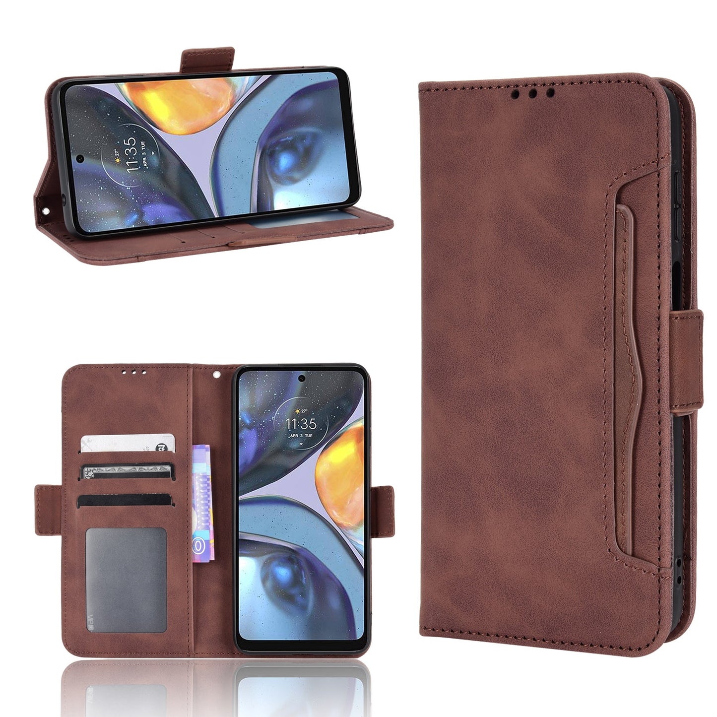 Motorola Moto G22 Skin Feel PU Leather Wallet Phone Case with Card Slots, Cash Pocket, Magnetic Closure, Built-In Stand, Full Protection TPU Cover