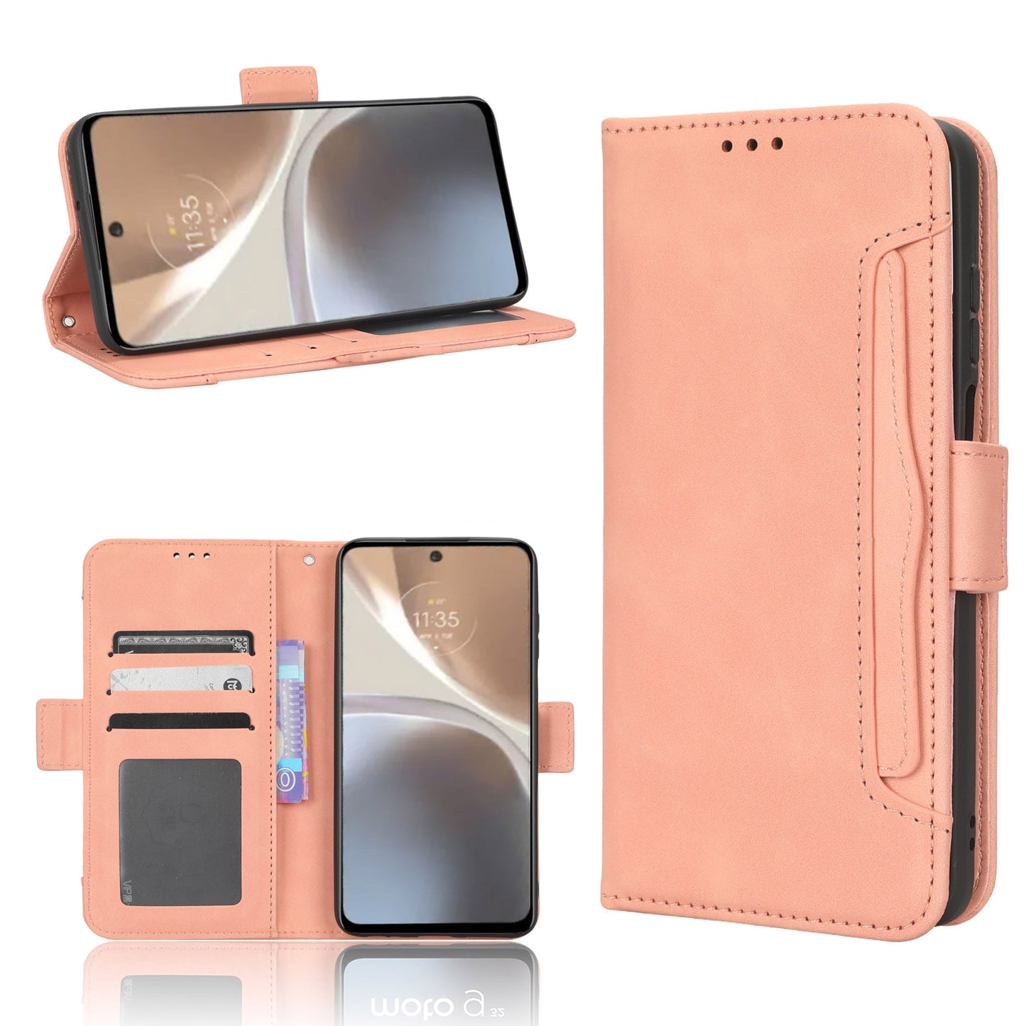 Motorola Moto G32 Skin Feel PU Leather Wallet Phone Case with Card Slots, Cash Pocket, Magnetic Closure, Built-In Stand, Full Protection TPU Cover