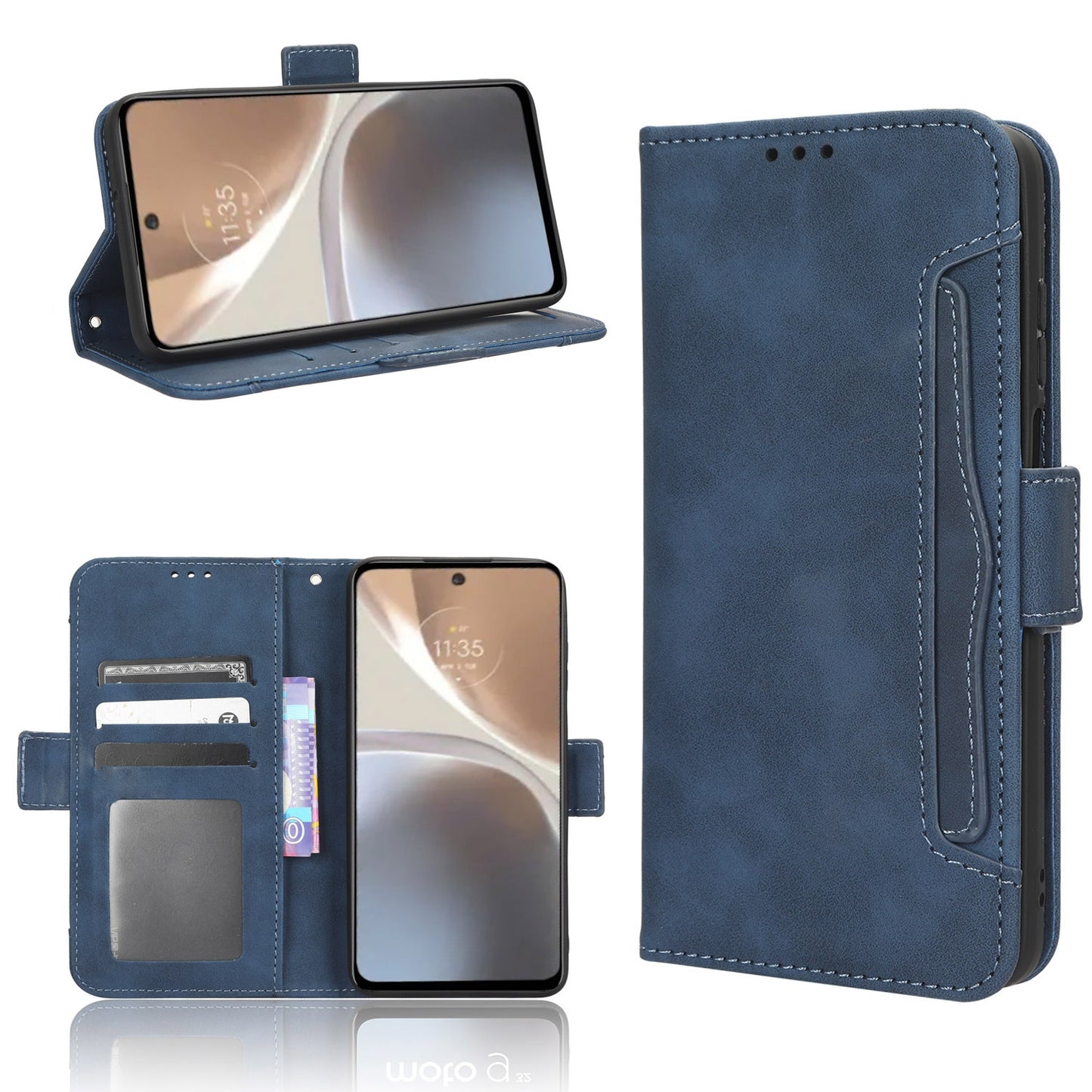 Motorola Moto G32 Skin Feel PU Leather Wallet Phone Case with Card Slots, Cash Pocket, Magnetic Closure, Built-In Stand, Full Protection TPU Cover
