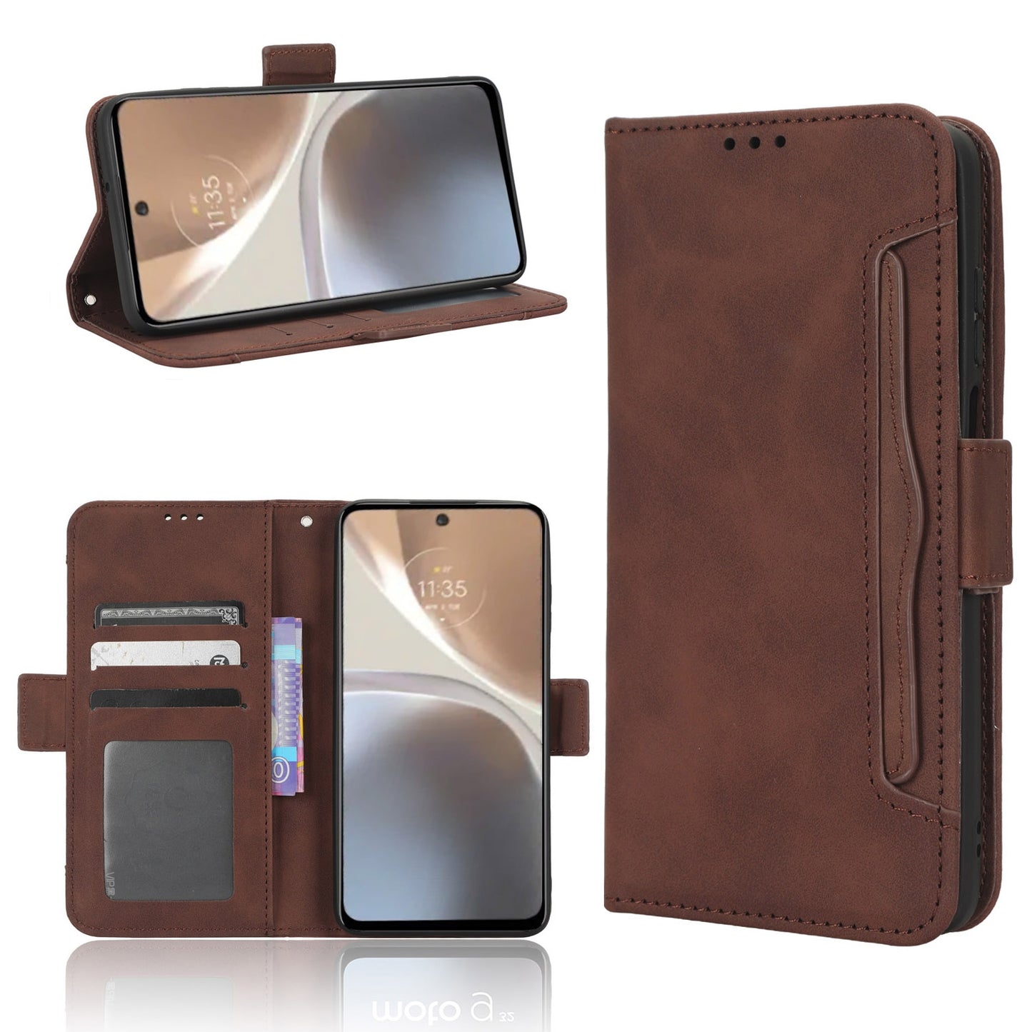 Motorola Moto G32 Skin Feel PU Leather Wallet Phone Case with Card Slots, Cash Pocket, Magnetic Closure, Built-In Stand, Full Protection TPU Cover
