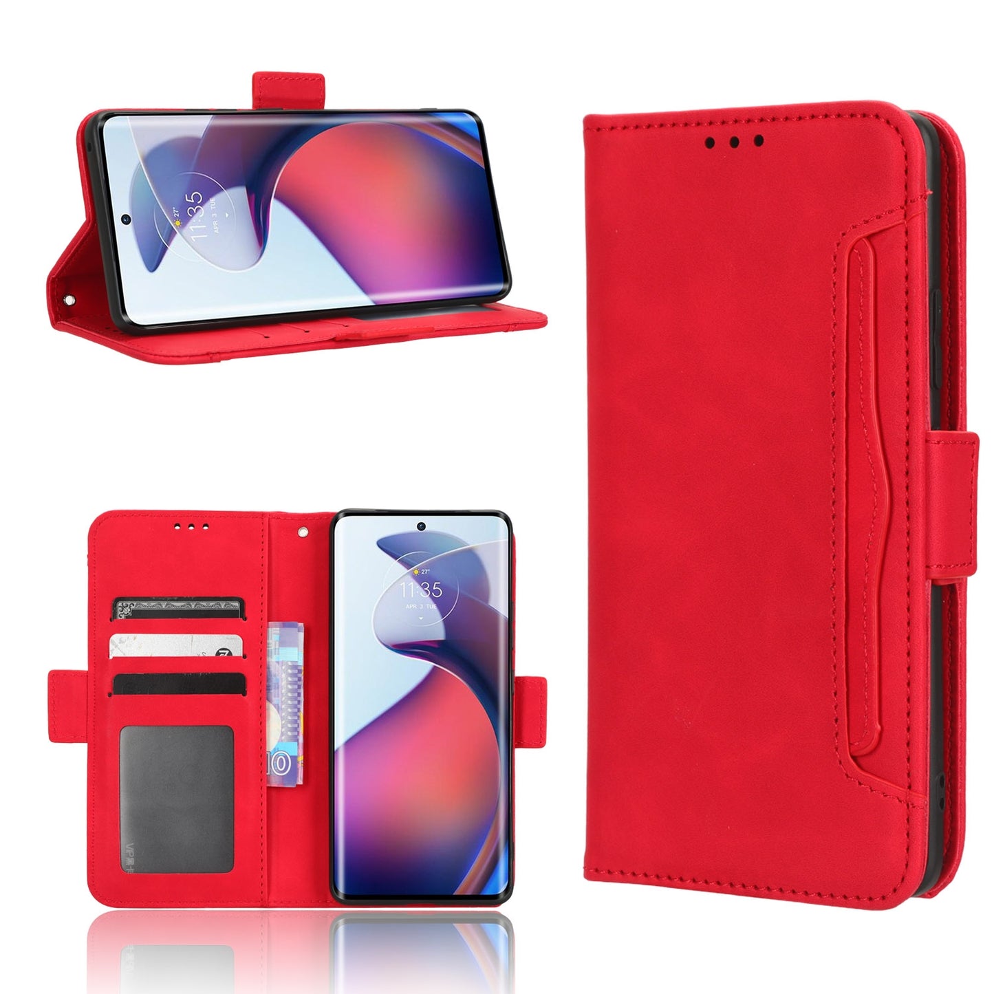 Motorola Moto S30 Pro 5G Skin Feel PU Leather Wallet Phone Case with Card Slots, Cash Pocket, Magnetic Closure, Built-In Stand, Full Protection TPU Cover