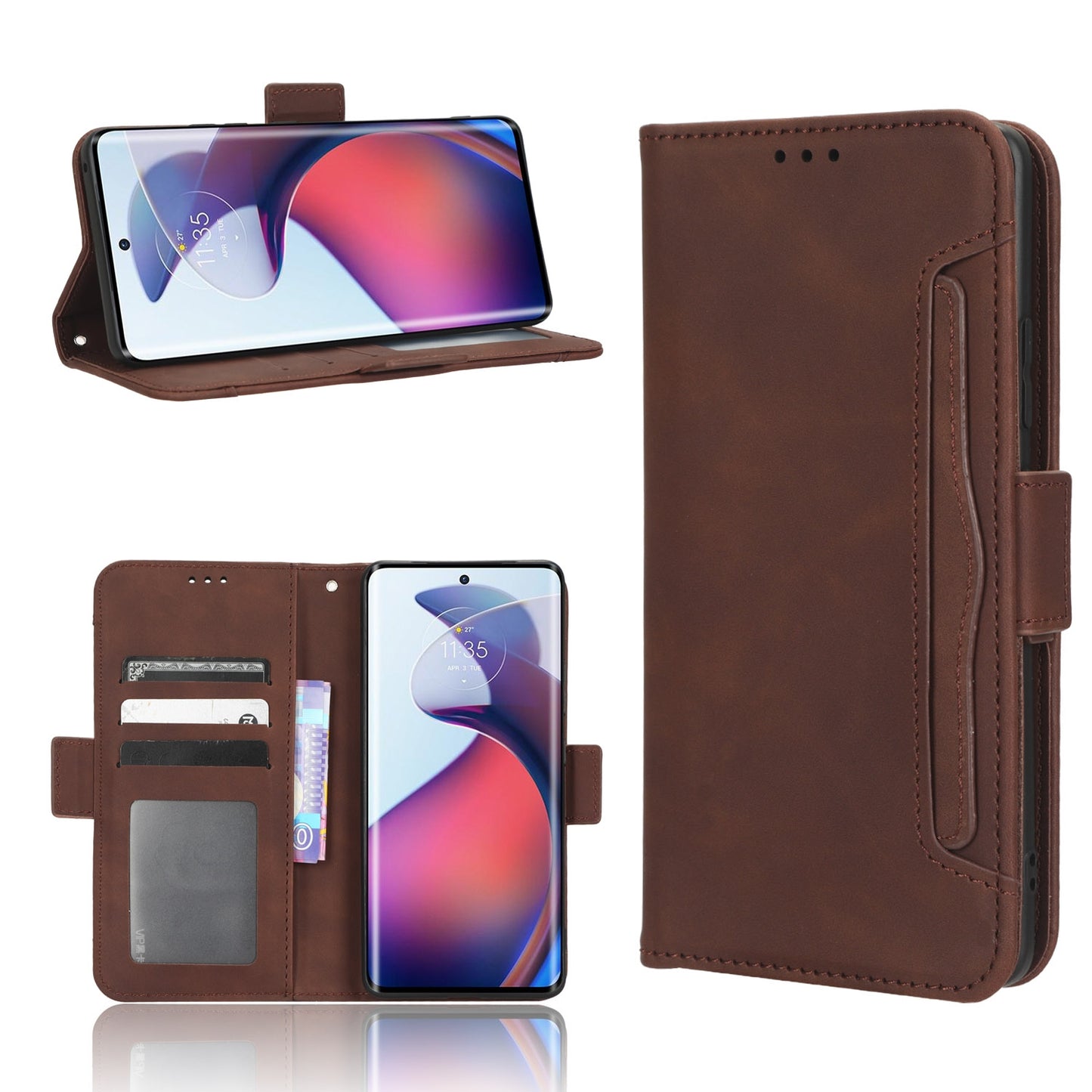 Motorola Moto S30 Pro 5G Skin Feel PU Leather Wallet Phone Case with Card Slots, Cash Pocket, Magnetic Closure, Built-In Stand, Full Protection TPU Cover