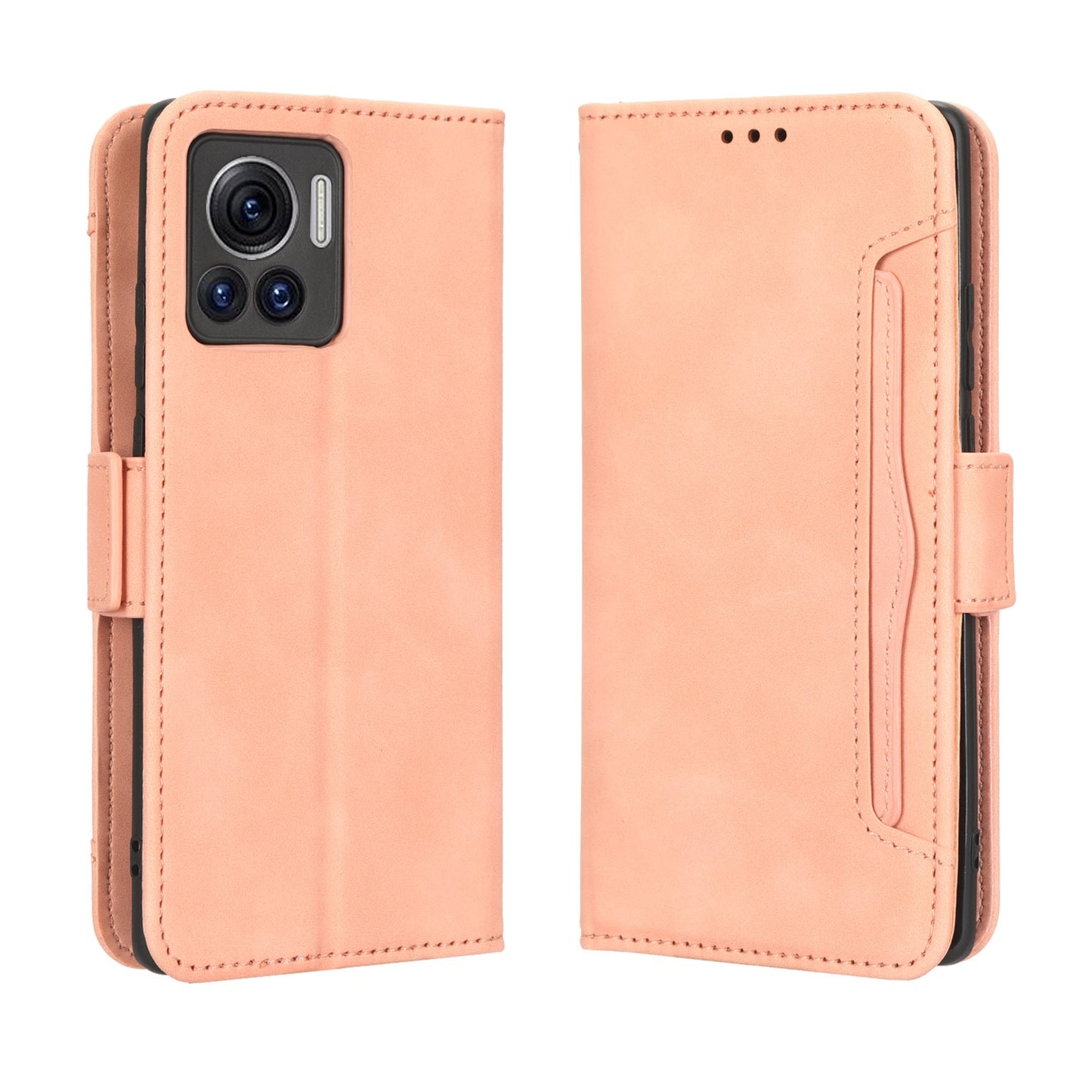 Motorola Edge 30 Ultra Skin Feel PU Leather Wallet Phone Case with Card Slots, Cash Pocket, Magnetic Closure, Built-In Stand, Full Protection TPU Cover