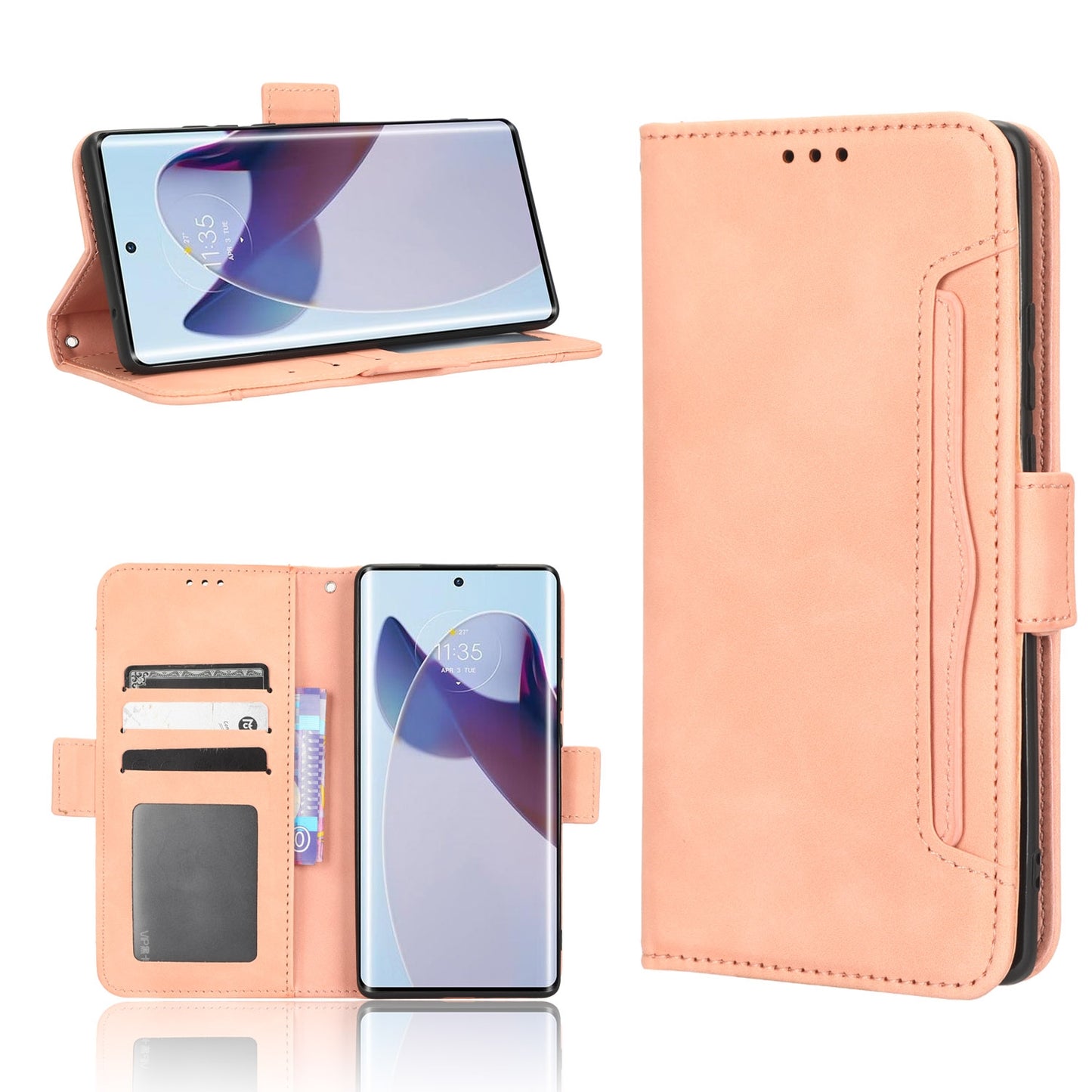 Motorola Edge 30 Ultra Skin Feel PU Leather Wallet Phone Case with Card Slots, Cash Pocket, Magnetic Closure, Built-In Stand, Full Protection TPU Cover