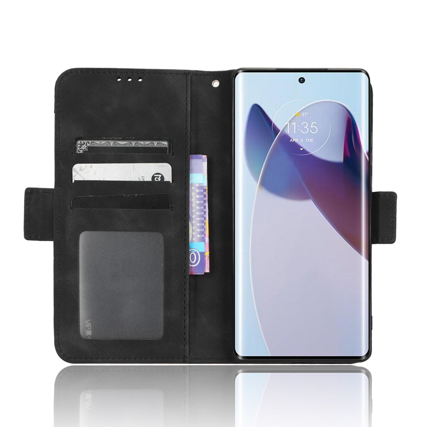 Motorola Edge 30 Ultra Skin Feel PU Leather Wallet Phone Case with Card Slots, Cash Pocket, Magnetic Closure, Built-In Stand, Full Protection TPU Cover