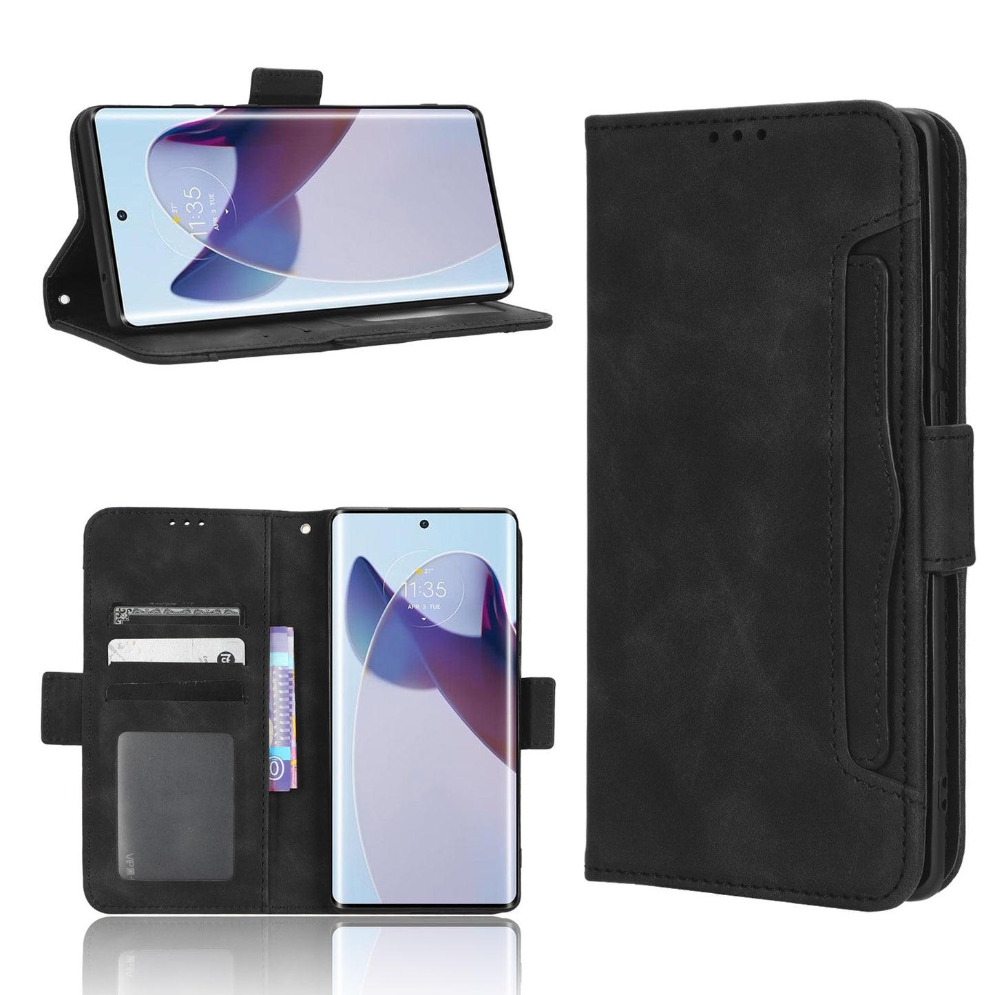 Motorola Edge 30 Ultra Skin Feel PU Leather Wallet Phone Case with Card Slots, Cash Pocket, Magnetic Closure, Built-In Stand, Full Protection TPU Cover