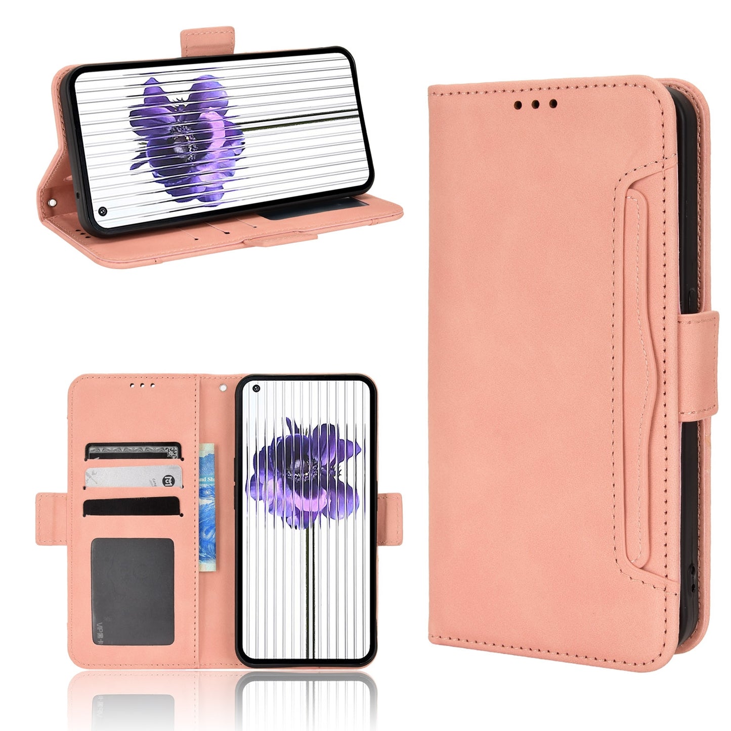 Nothing Phone 1 Skin Feel PU Leather Wallet Phone Case with Card Slots, Cash Pocket, Magnetic Closure, Built-In Stand, Full Protection TPU Cover