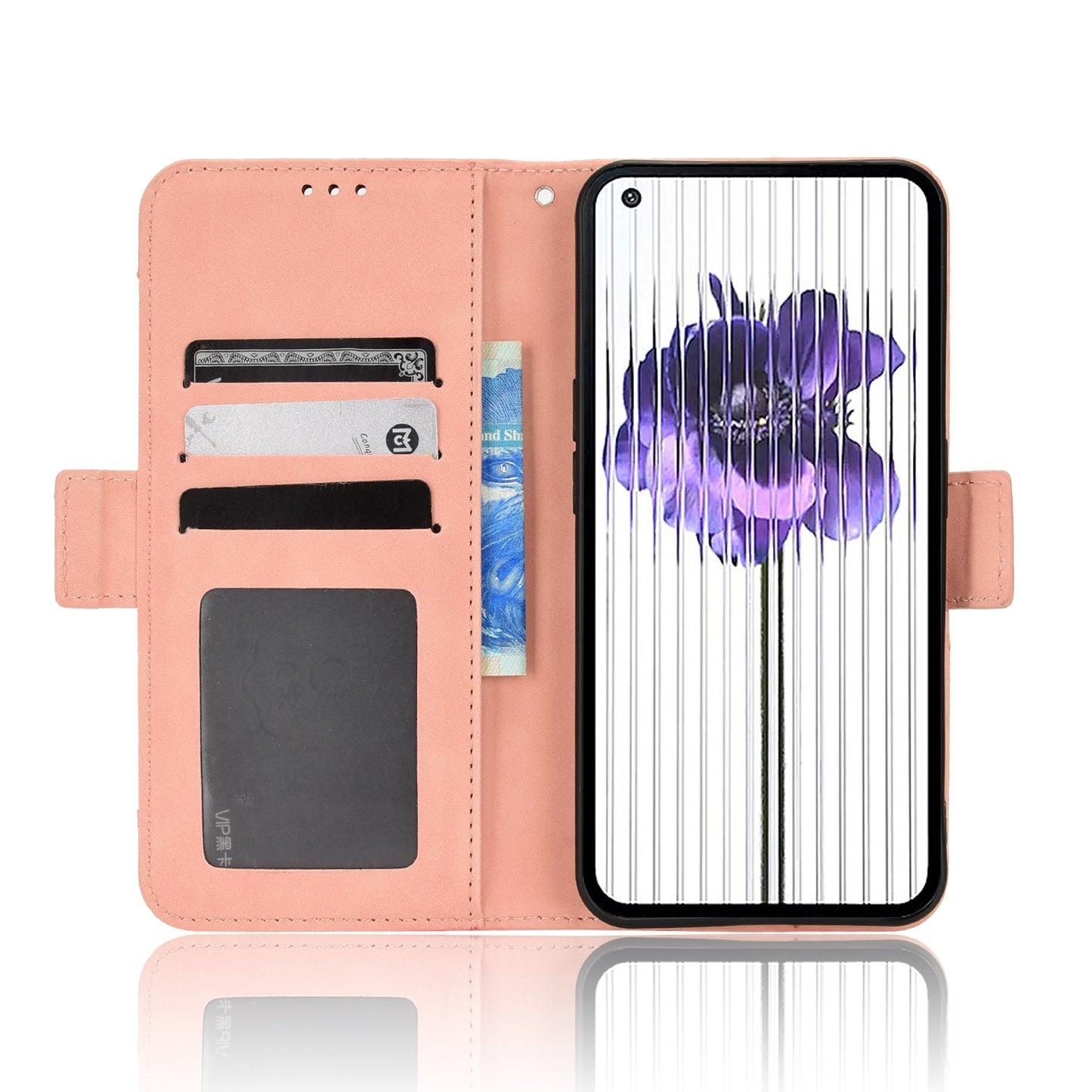 Nothing Phone 1 Skin Feel PU Leather Wallet Phone Case with Card Slots, Cash Pocket, Magnetic Closure, Built-In Stand, Full Protection TPU Cover