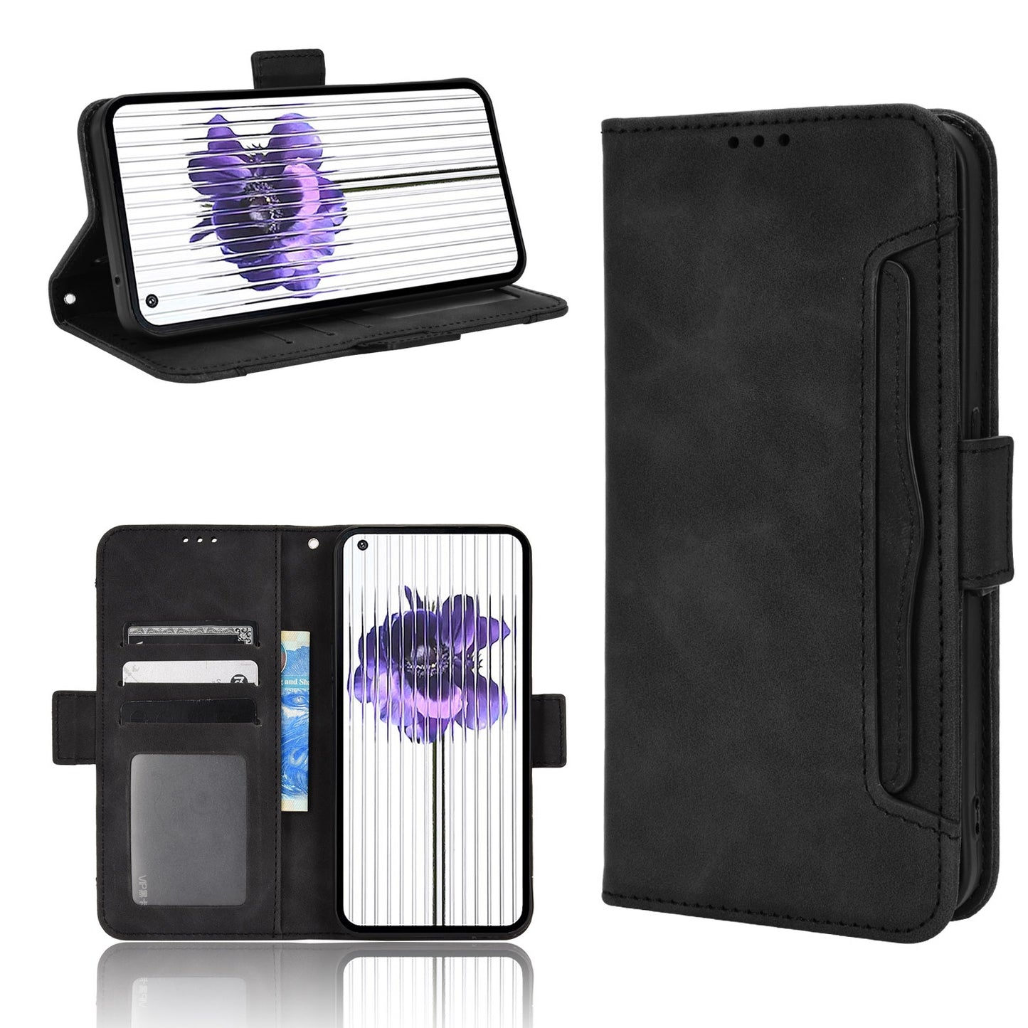 Nothing Phone 1 Skin Feel PU Leather Wallet Phone Case with Card Slots, Cash Pocket, Magnetic Closure, Built-In Stand, Full Protection TPU Cover