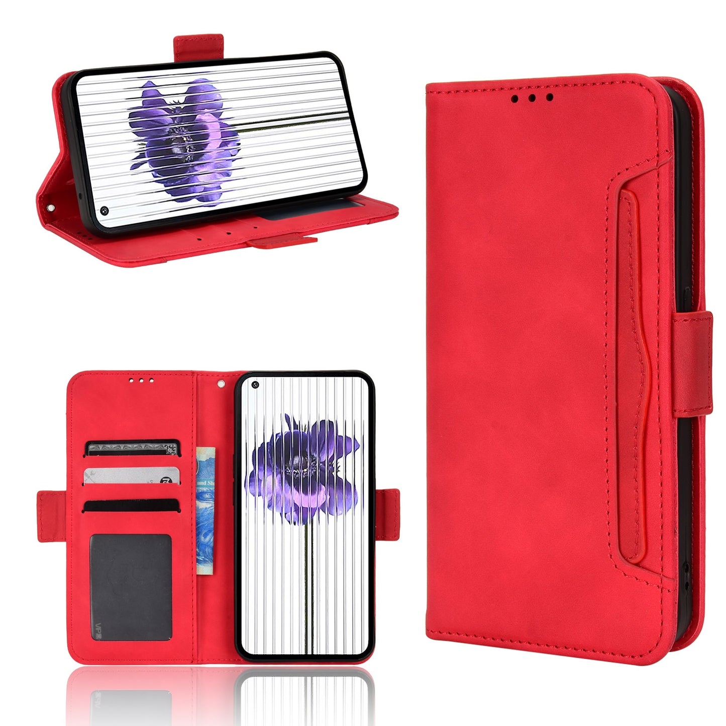 Nothing Phone 1 Skin Feel PU Leather Wallet Phone Case with Card Slots, Cash Pocket, Magnetic Closure, Built-In Stand, Full Protection TPU Cover