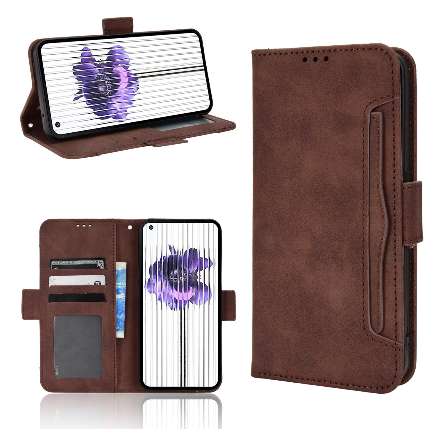 Nothing Phone 1 Skin Feel PU Leather Wallet Phone Case with Card Slots, Cash Pocket, Magnetic Closure, Built-In Stand, Full Protection TPU Cover