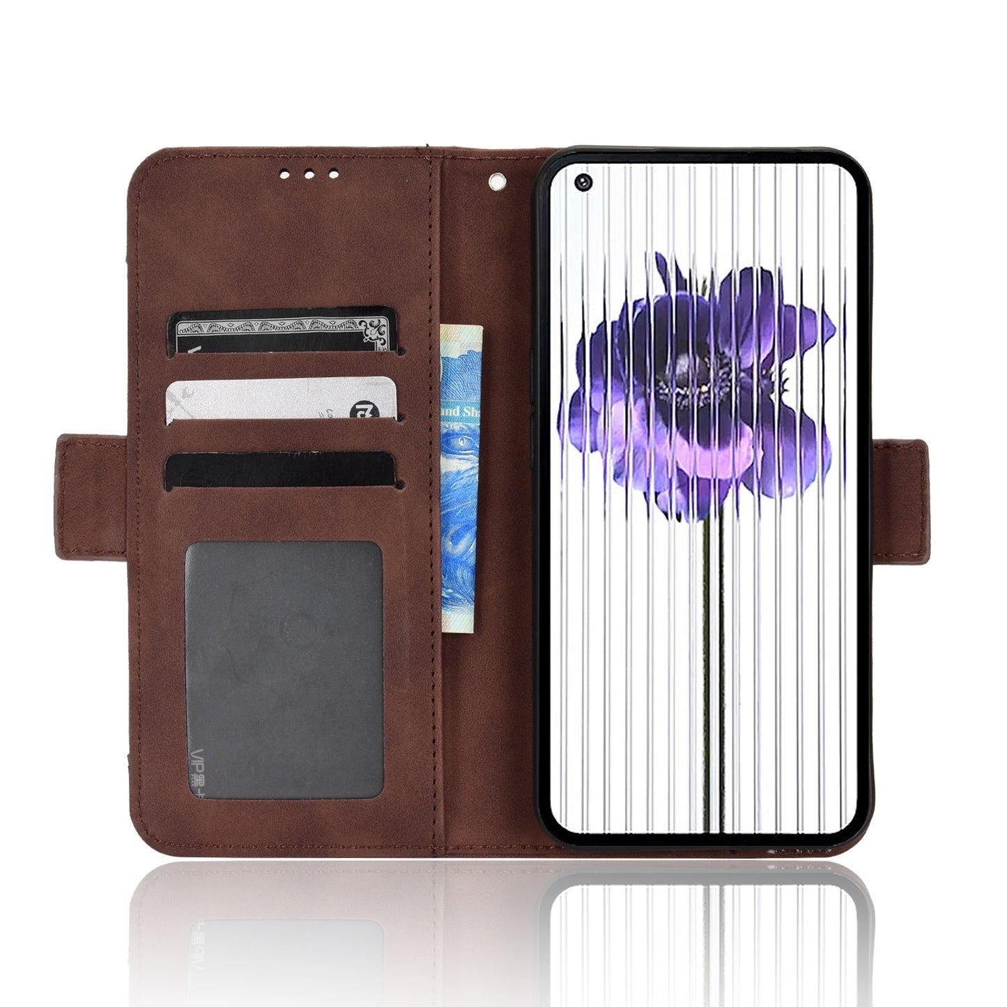 Nothing Phone 1 Skin Feel PU Leather Wallet Phone Case with Card Slots, Cash Pocket, Magnetic Closure, Built-In Stand, Full Protection TPU Cover