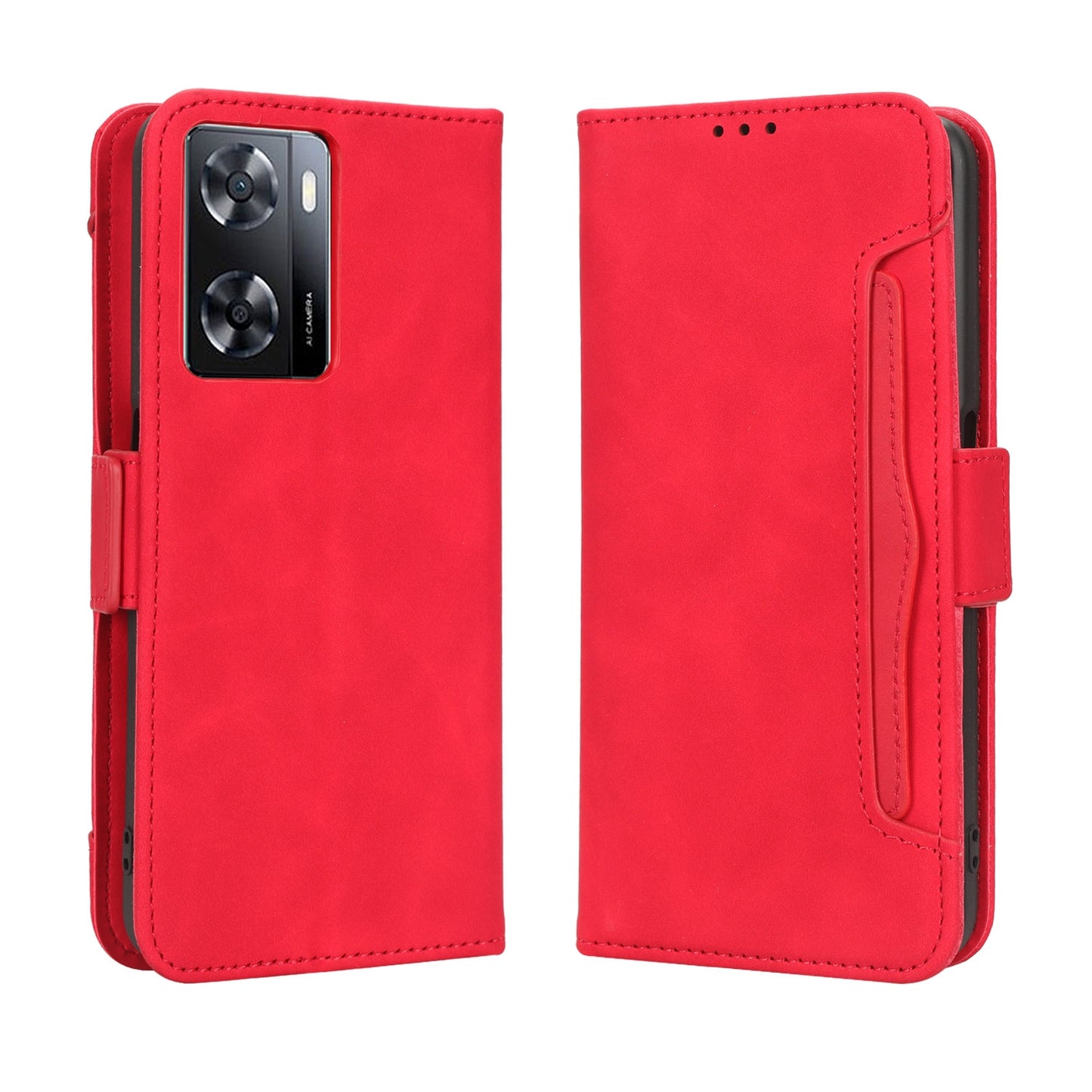 OPPO A57 5G Skin Feel PU Leather Wallet Phone Case with Card Slots, Cash Pocket, Magnetic Closure, Built-In Stand, Full Protection TPU Cover