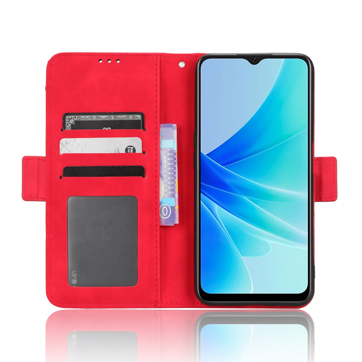 OPPO A57 5G Skin Feel PU Leather Wallet Phone Case with Card Slots, Cash Pocket, Magnetic Closure, Built-In Stand, Full Protection TPU Cover